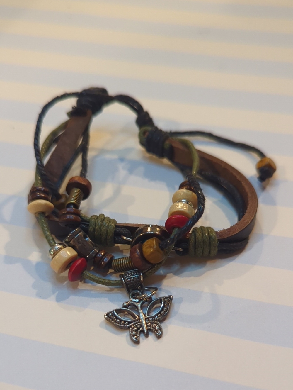 Butterfly Silver Tone Charm Bracelet Adjustable New Men Women Boho Stackable
